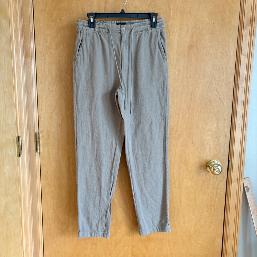 Rails Drawstring Linen Blend Trousers Mens Small Taupe Tan Tapered Pants